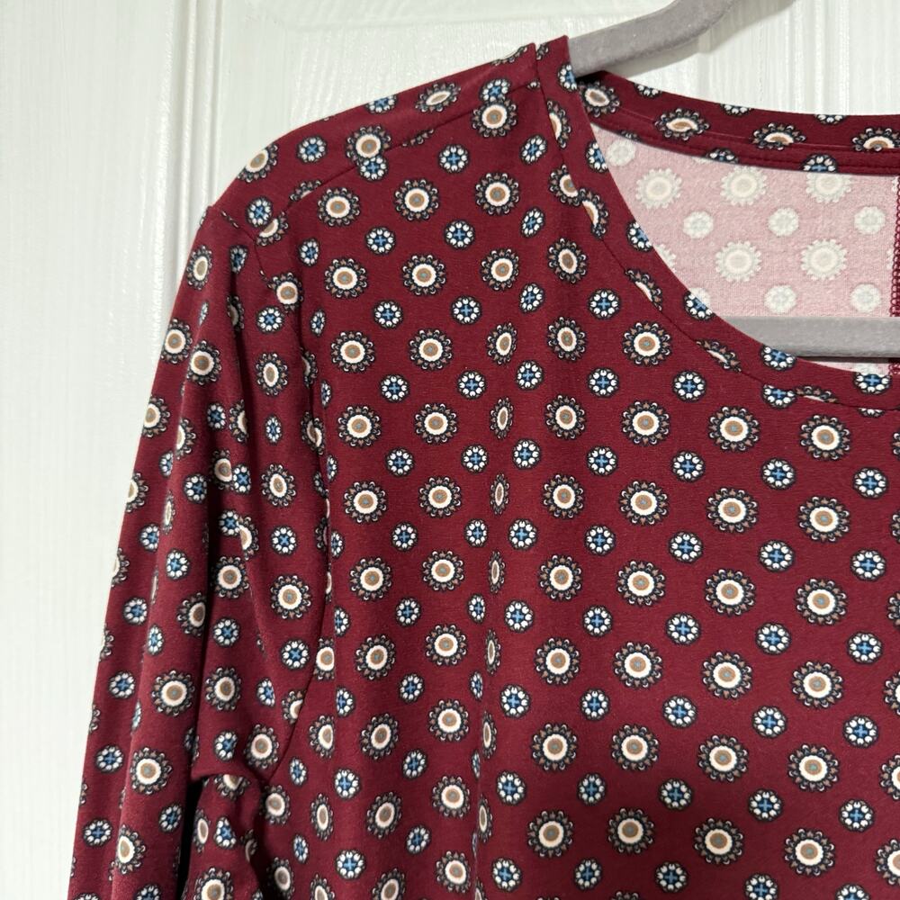 Lands' End Women's Maroon Print Long Sleeve Top Size Large - Picture 6 of 13